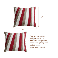 Fabric-Crafted Maroon Cushion Cover – 12"x12", Multi-Stripe Textured Design in Premium Poly Cotton