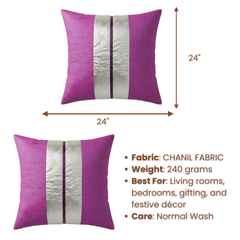 Fabric-Crafted Purple Cushion Cover – 24"x24", Premium Chenille Fabric (Panel Stripe Design)