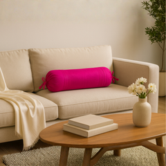 Fabric-Crafted Pink Bolster Cover – 15"x32" | Soft Polyester | Drawstring Closure | Durable & Stylish Design