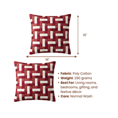 Fabric-Crafted Maroon Cushion Cover – 16"x16", Interlock Design in Premium Poly Cotton