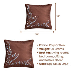 Hand Crafted Cushion Cover – Brown | 16"x16" | Poly Cotton Fabric | Elegant Embroidered Design