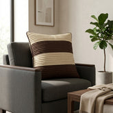 Fabric Crafted Cushion Cover – Brown | 16"x16" | Poly Cotton Fabric | Modern Striped Texture Design