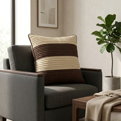 Fabric Crafted Cushion Cover – Brown | 16"x16" | Poly Cotton Fabric | Modern Striped Texture Design