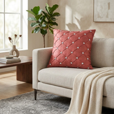 Hand Crafted Cushion Cover – Pink | 16"x16" | Poly Cotton | Diamond Button Tufted Design