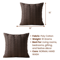 Fabric-Crafted Brown Cushion Cover – 16"x16" | Elegant Pleated Texture | Premium Poly Cotton