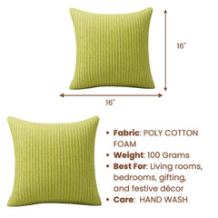Fabric Crafted Cushion Cover – Green | 16"x16" | Poly Cotton Foam Fabric | Premium Ribbed Texture Design
