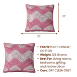 Hand-Crafted Cushion Cover – Pink Silver | 12"x12" | Poly Chenille-Cotton | Elegant Festive Accent