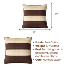 Fabric Crafted Cushion Cover – Brown | 16"x16" | Poly Cotton Fabric | Modern Striped Texture Design