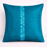 Hand Crafted Cushion Cover – Turquoise | 16"x16" | Poly Cotton | Center Embellished Stripe Design