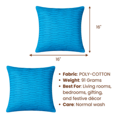 Fabric-Crafted Turquoise Cushion Cover – 16"x16" | Wave Textured Design | Premium Poly-Cotton