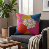 Machine Crafted Cushion Cover – Khaki | 16"x16" | Multicolor Floral Embroidered Decorative Cushion Cover