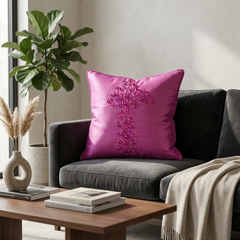 Hand Crafted Cushion Cover – Purple | 16"x16" | Poly Cotton | Embroidered Floral Design