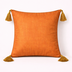 Handcrafted Orange Cushion Cover – 12"x12" | Diamond Quilted Embroidery | Tassel Accents | Premium Poly Cotton