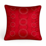 Maroon Red Embroidered Cushion Cover | 16"x16" | Poly Cotton | Circular Pattern Designer Cushion Cover