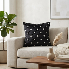 Hand Crafted Cushion Cover – Black | 16"x16" | Poly Cotton | Diamond Button Tufted Design