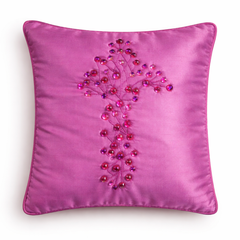 Hand Crafted Cushion Cover – Purple | 16"x16" | Poly Cotton | Embroidered Floral Design