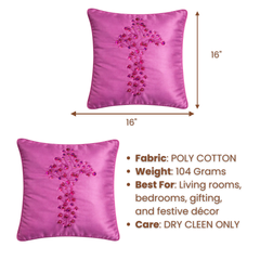 Hand Crafted Cushion Cover – Purple | 16"x16" | Poly Cotton | Embroidered Floral Design