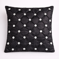 Hand Crafted Cushion Cover – Black | 16"x16" | Poly Cotton | Diamond Button Tufted Design