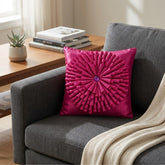 Fabric Crafted Cushion Cover – Dark Pink | 12"x12" | Poly Cotton | Circular Pleated Design