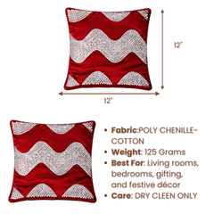 Hand-Crafted Cushion Cover – Dark Maroon Silver | 12"x12" | Poly Chenille-Cotton | Festive Royal Accent