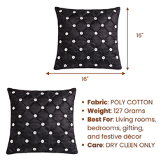 Hand Crafted Cushion Cover – Black | 16"x16" | Poly Cotton | Diamond Button Tufted Design