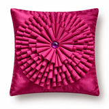 Fabric Crafted Cushion Cover – Dark Pink | 12"x12" | Poly Cotton | Circular Pleated Design