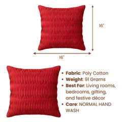Fabric-Crafted Red Cushion Cover – 16"x16" | Elegant Pleated Texture | Premium Poly Cotton