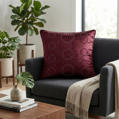 Maroon Silver Embroidered Cushion Cover | 16"x16" | Poly Cotton | Circular Pattern Designer Cushion Cover