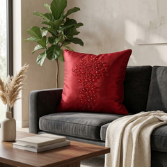 Hand Crafted Cushion Cover – Maroon | 16"x16" | Poly Cotton | Embroidered Floral Design