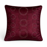 Maroon Silver Embroidered Cushion Cover | 16"x16" | Poly Cotton | Circular Pattern Designer Cushion Cover