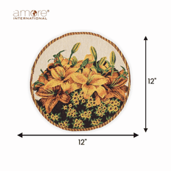 Tapestry Doily – Yellow Jacquard Woven, 12"x12"