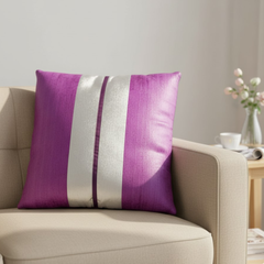 Fabric-Crafted Purple Cushion Cover – 24"x24", Premium Chenille Fabric (Panel Stripe Design)