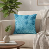 Handcrafted Turquoise Cushion Cover – 12"x12" | Circular Embroidered Design | Premium Poly Cotton