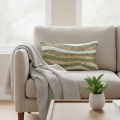 Handcrafted Beige Bolster Cover – 19"x8", Artistic Embroidered Wave Design in Premium Poly Cotton