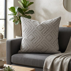 Handcrafted Cushion Cover – Dark Grey | 16"x16" | Geometric Embroidered Decorative Cushion Cover