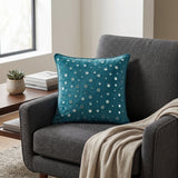 Handcrafted Turquoise Cushion Cover – 12"x12" | Mirror Dot Embroidery | Premium Poly Cotton | Elegant Decorative Accent