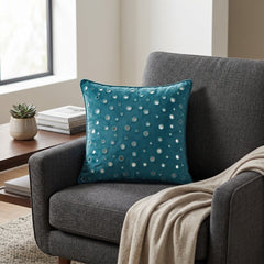 Handcrafted Turquoise Cushion Cover – 12"x12" | Mirror Dot Embroidery | Premium Poly Cotton | Elegant Decorative Accent