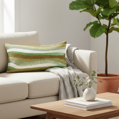 Handcrafted Green Bolster Cover – 19"x8", Artistic Wave Embroidery in Premium Poly Cotton