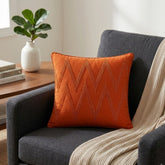 Handcrafted Cushion Cover – Orange | 12"x12" | Zigzag Embroidered Decorative Cushion Cover