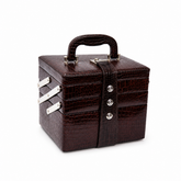 Luxury Brown Crocodile Leather Jewellery Vanity Box with Mirror, Multi-Layer Expandable Storage & Portable Travel Organizer (20.32 × 17.27 × 16.51 cm)