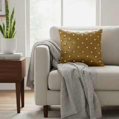 Handcrafted Khaki Cushion Cover – 16"x16" | Premium Poly-Cotton Matty | Crystal-Studded Diamond Quilting | Elegant Neutral Décor