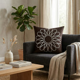 Hand Crafted Cushion Cover – Brown | 16"x16" | Poly Cotton Fabric | Stone Work Floral Design