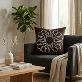 Hand Crafted Cushion Cover – Brown | 16"x16" | Poly Cotton Fabric | Stone Work Floral Design