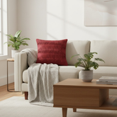 Fabric-Crafted Maroon Cushion Cover – 12"x12", Pleated Texture in Premium Poly Cotton