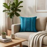 Hand Crafted Cushion Cover – Turquoise | 12"x12" | Poly Cotton | Textured Panel Design