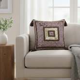 Handcrafted Brown Cushion Cover – 16"x16" | Square Embellished Design with Tassels | Premium Poly Cotton