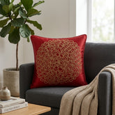 Machine Crafted Maroon Cushion Cover – 16"x16" | Elegant Gold Floral Embroidery | Premium Poly-Cotton Decorative Cushion Cover
