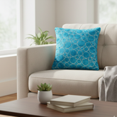 Machine-Crafted Sky Blue Cushion Cover – 12"x12" | Circular Embroidered Design | Premium Poly Channel Fabric