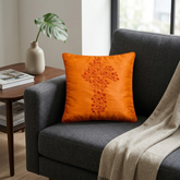 Hand Crafted Cushion Cover – Orange | 12"x12" | Poly Cotton | Embroidered Floral Design