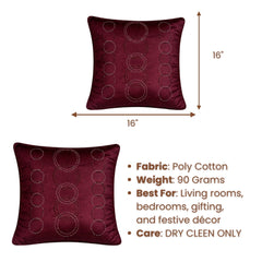 Maroon Silver Embroidered Cushion Cover | 16"x16" | Poly Cotton | Circular Pattern Designer Cushion Cover
